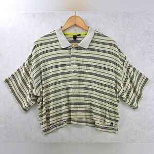 Volcom Golf Polo Shirt Cropped Oversized Yellow Striped Women Size Medium